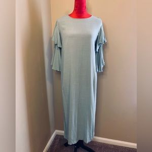 MUSTARD SEED LINEN RUFFLE TIERED SLEEVE SHEATH DRESS